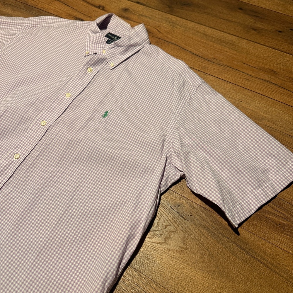 Vintage Ralph Lauren Purple White Gingham Blake Shirt Mens L